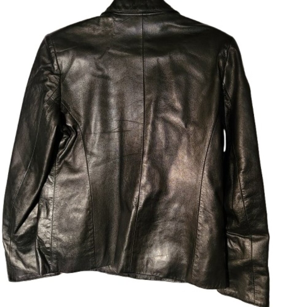 Women's Vera Pelle 100% Genuine Italian Leather Jacket ~ Black ~ Size 44 - Picture 2 of 8